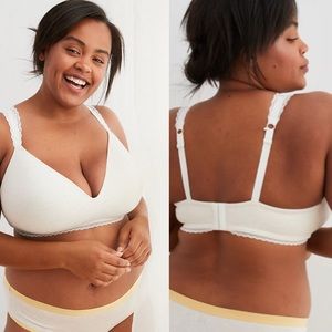 Aerie - American Eagle | Real Happy Wireless Bra Heather Frost Lace Trim 36D